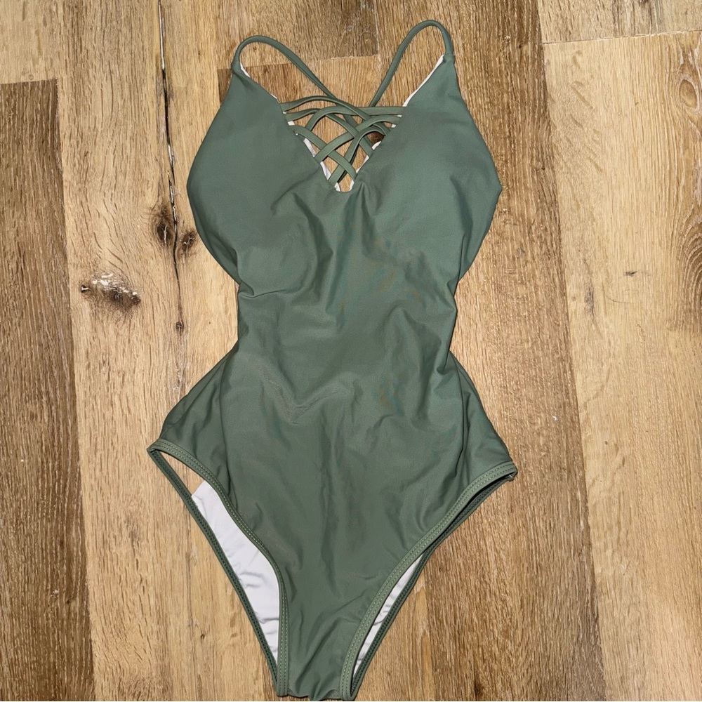 Cupshe Sage Green Swimsuit with cutouts
